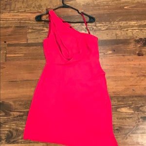 A steal! Red chiffon one shoulder cocktail dress
